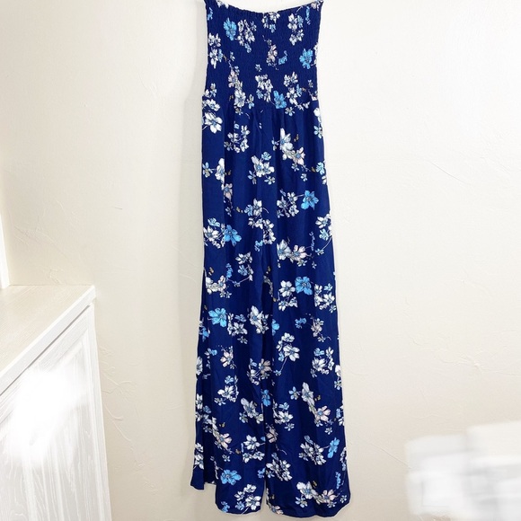 Needlework strapless floral smocked pant jumpsuit - Picture 2 of 6